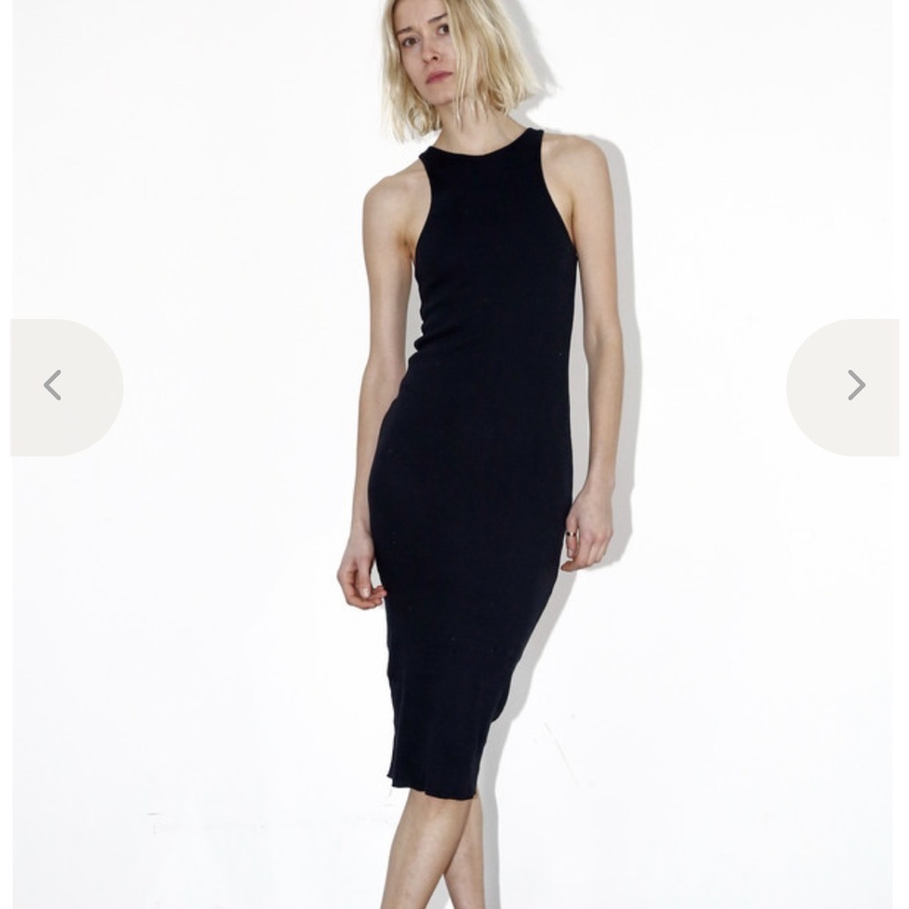 Assembly New York Black Ribbed Midi Tank Dress - Minimalist High Neck - Medium